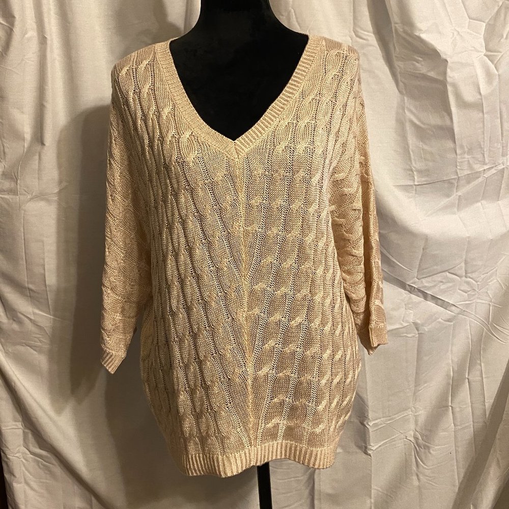 New York & Company Metallic Knit Short Sleeve Sweater Sz L